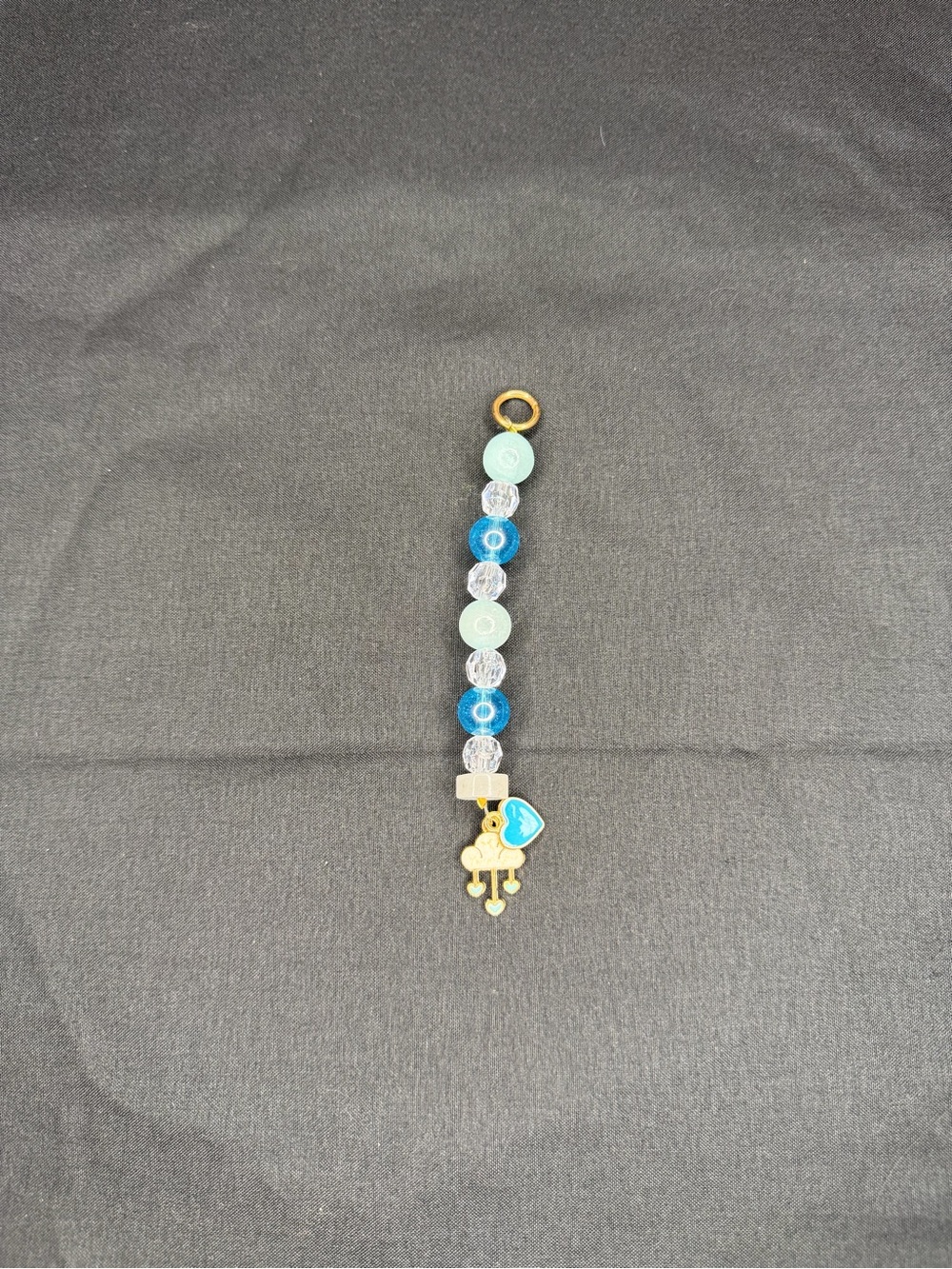 Beaded Blue & Aqua Charm Bracelet with Gold Accent